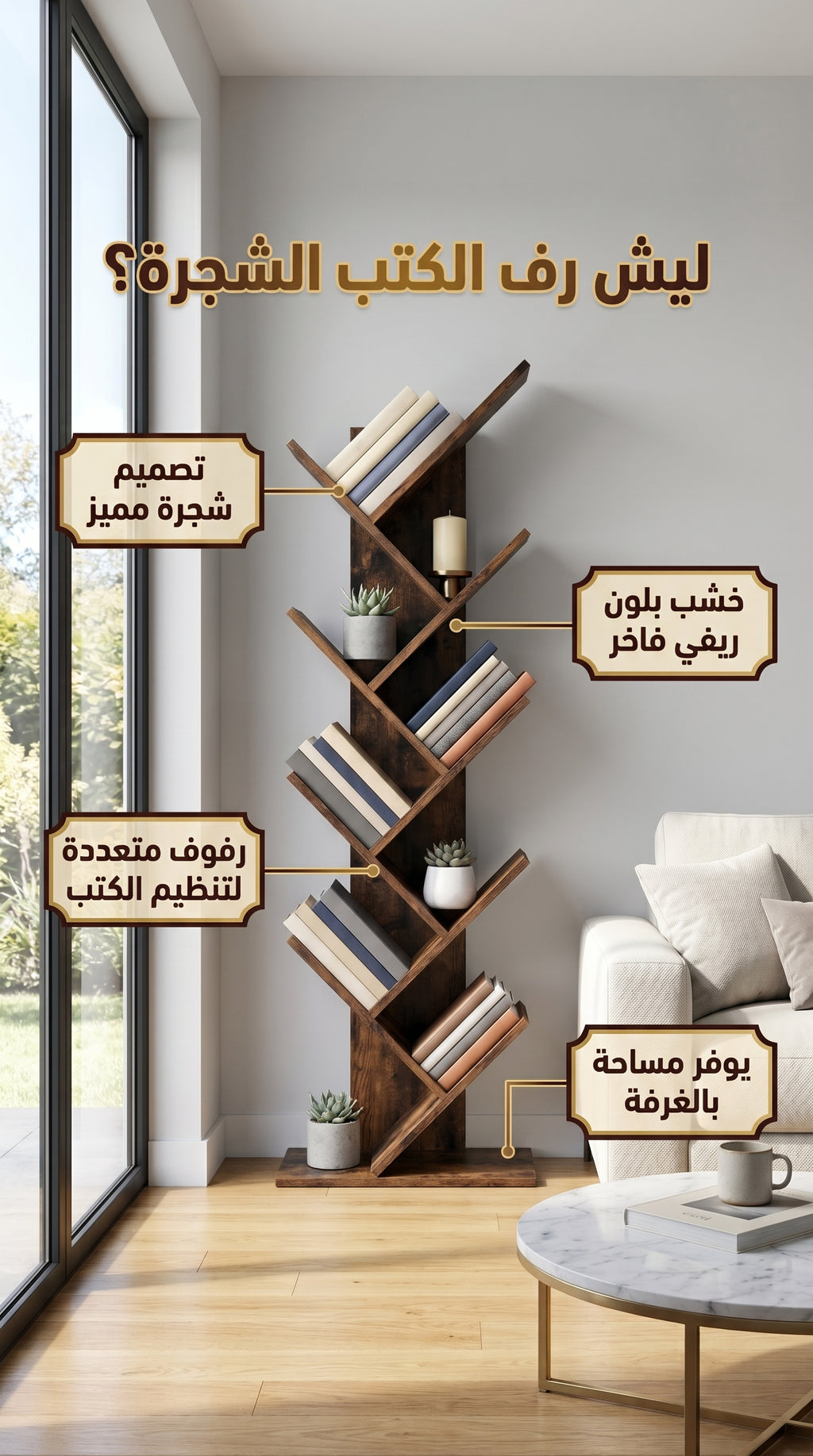 الرف الخشبي على شكل شجرة