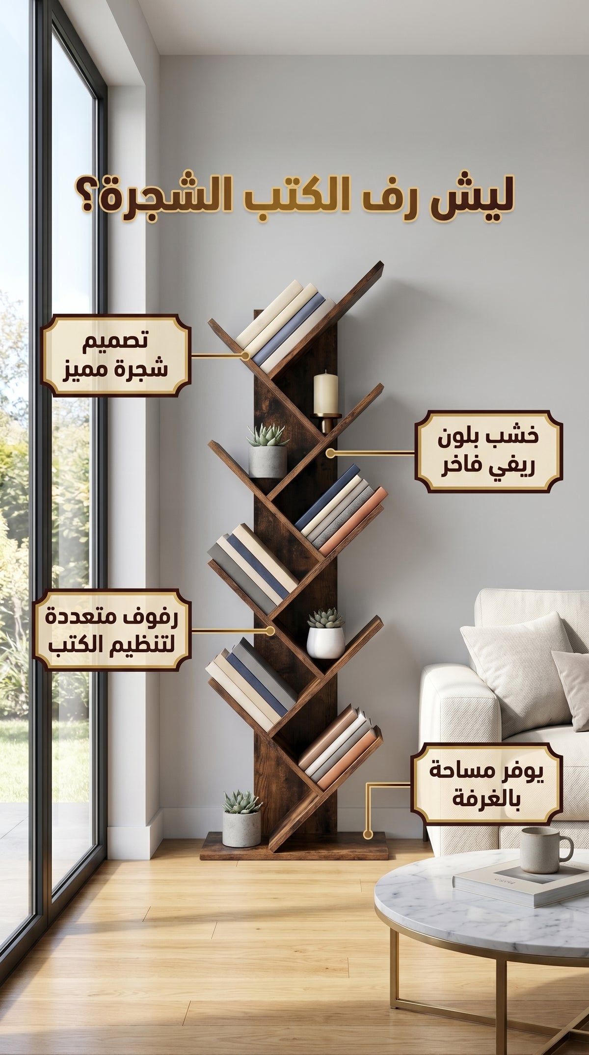 الرف الخشبي على شكل شجرة